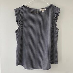 Monteau Black & White Vertical Stripe Ruffle Sleeve Camisole